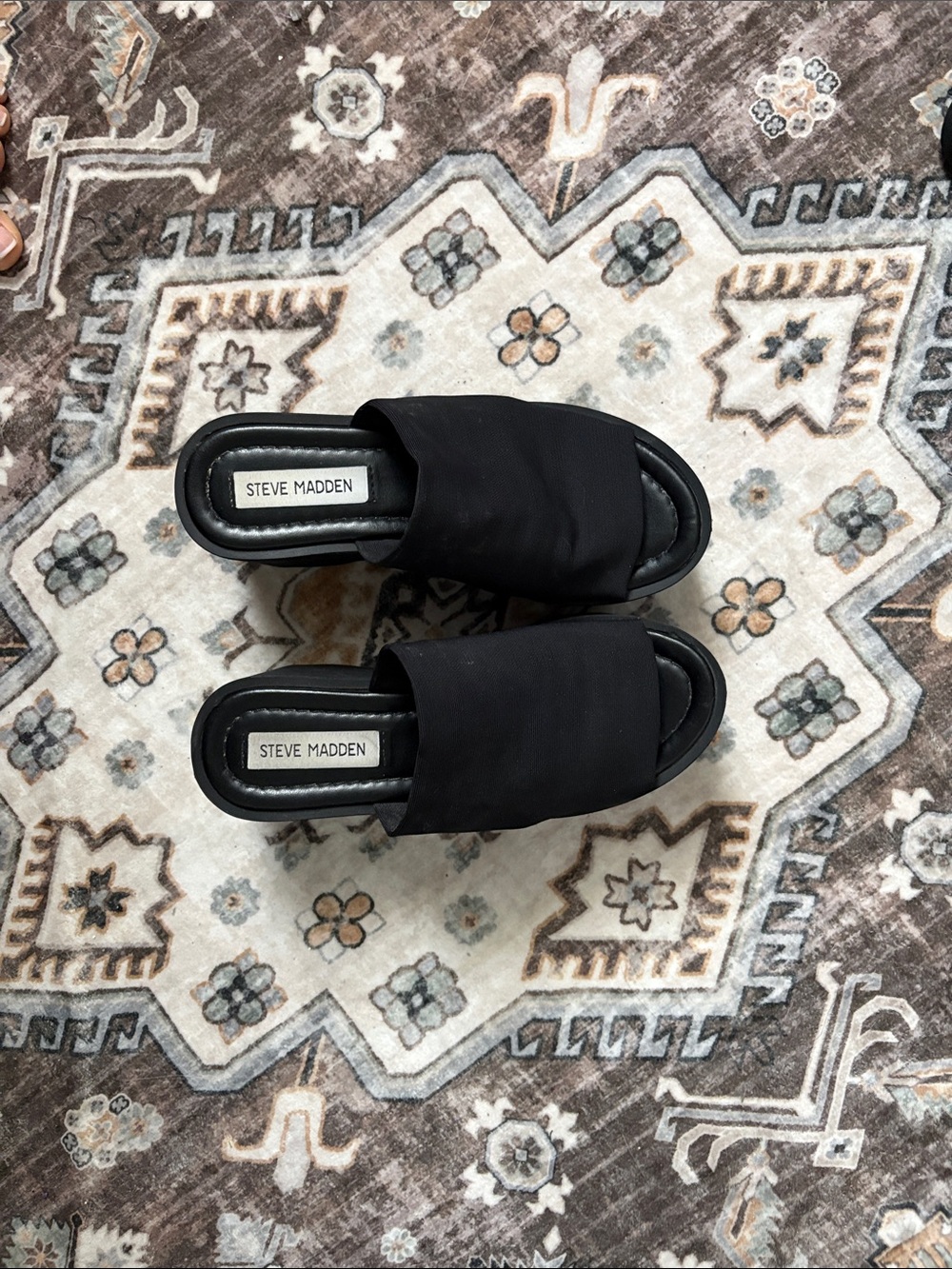 Steve Madden Black Platform Wide Band Sandal Mules